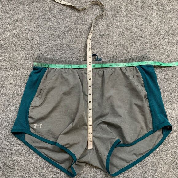 Under Armour Shorts Womens M Medium Grey Teal HeatGear Loose Mesh Panel Running - Picture 7 of 12